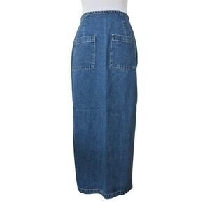 Gap Vintage Denim Skirt Maxi Wrap Patch Pockets 100% Cotton Womens Sz Medium